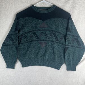 Vintage Michael Gerald Sweater Mens Large Green Crewneck Pullover Knit Geometric